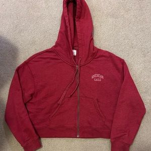 American Eagle Women’s Red Cropped Full Zip Hoodie Sweatshirt
